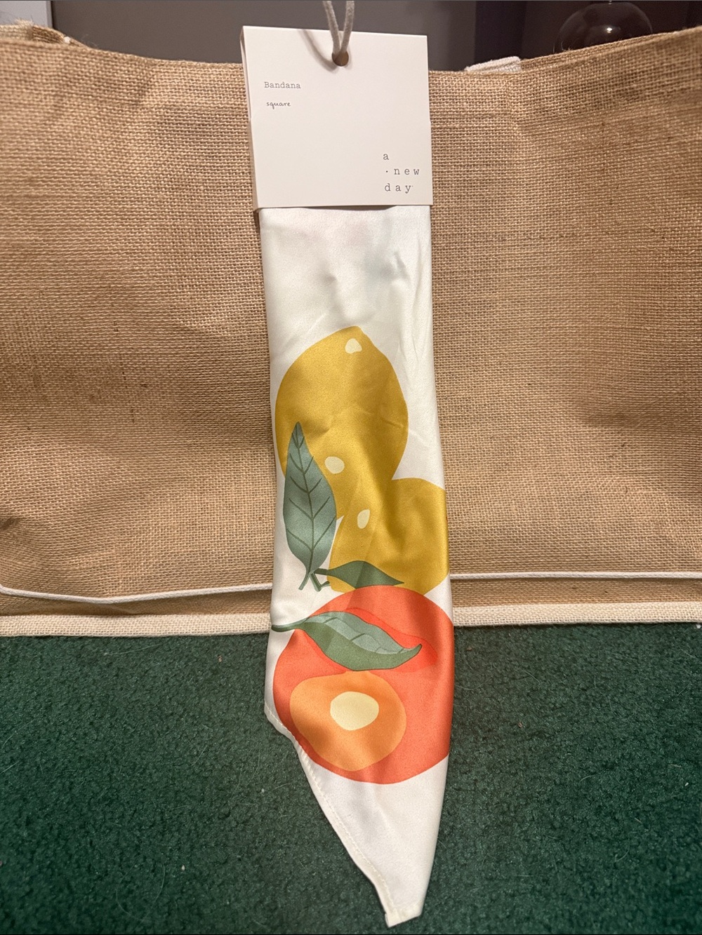 a new day White Bandana Scarf with Yellow and Orange Fruit Print